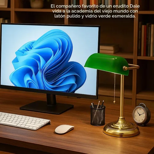 Vista 5 de LIGHTACCENTS Lámpara de escritorio estilo bancario tradicional con pantalla de vidrio verde y base de latón – Lámpara de escritorio clásica