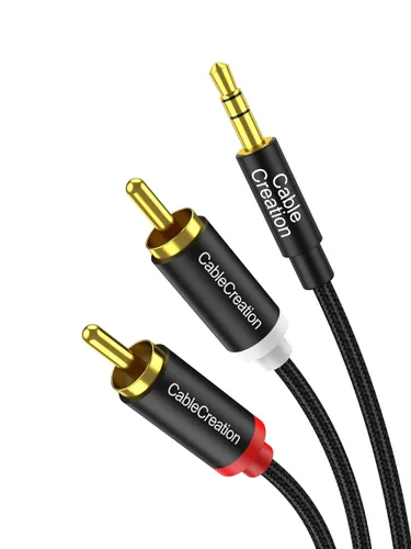 Vista 9 de Cablecreation Cable de audio RCA macho a cable macho de 3,5mm bifurcador en Y diseño para audio estéreo RCA, color negro, Negro Divisor en Y