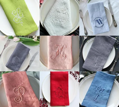 Vista 6 de Servilletas personalizadas bordadas con cualquier texto y diseño de monograma, añadir un nombre, servilletas de alta calidad con bordado, gran