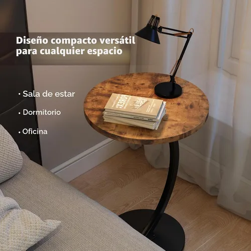 Vista 3 de Mesa auxiliar en forma de C, mesas auxiliares redondas pequeñas con marco de metal para sofá, cama, sofá, bandeja de TV, mesas para sala de estar