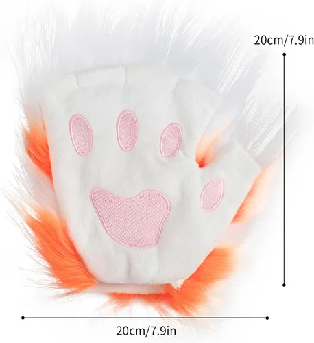 Vista 3 de Juego de orejas de gato de piel sintética y cola de zorro lobo, kit de guantes de garra para niños y adultos, para Halloween, anime, fiesta