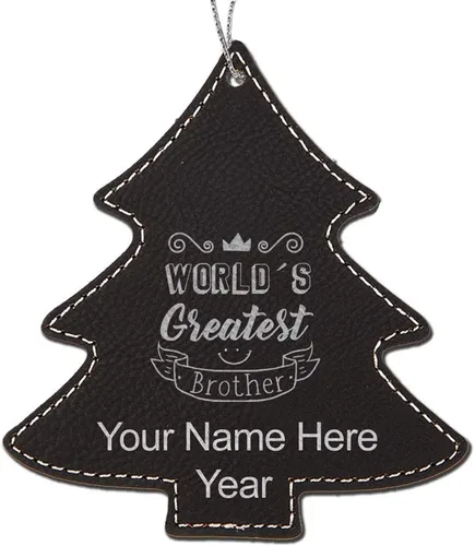 Vista 5 de LaserGram Adorno de Navidad personalizado, el hermano más grande del mundo, piel sintética, idea de regalo personalizada grabada con láser
