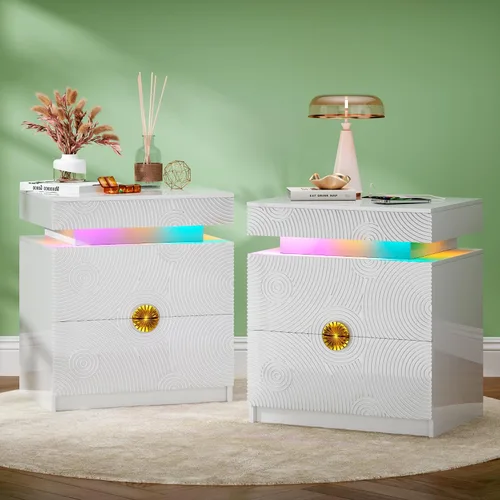 Vista 17 de Gurexl Mesita de noche inteligente con altavoz Bluetooth, moderna mesita de noche con luces LED RGB y estación de carga inalámbrica, soporte
