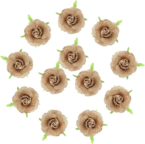 Vista 8 de DECORA 12 rosas de encaje de arpillera hechas a mano con perla para decoración de bodas y manualidades