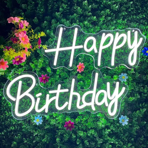 Vista 11 de Letrero de neón de feliz cumpleaños para decoración de pared, luces de neón de feliz cumpleaños coloridas, luz de neón LED de cumpleaños para telón