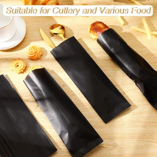 Vista 4 de Zhehao 200 bolsas de papel kraft, bolsas de churro, fundas de grasa para utensilios resistentes, cubiertos, galletas, panadería, dulces (negro)