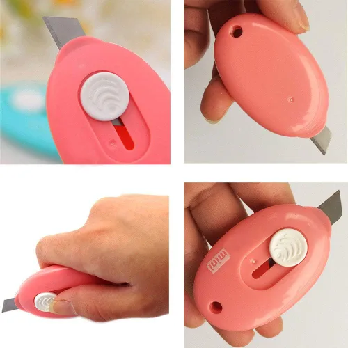 Vista 3 de Mini cuchillos utilitarios cortador de caja retráctil abrecartas (azul/rosa/blanco) 3 piezas
