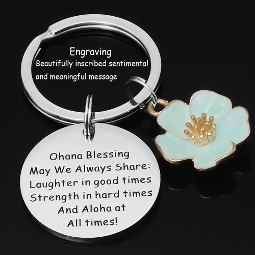 Vista 4 de Joyería Ohana Llavero de flor hawaiana, regalos de bendición, dije de hibisco, llavero hawaiano Ohana, regalo de joyería para la familia, regalos