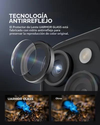 Vista 5 de UARMOR - Protector de lente de cámara para [iPhone 16 Pro y 16 Pro Max] 9H de vidrio templado y cubierta de aluminio, HD transparente, kit de fácil