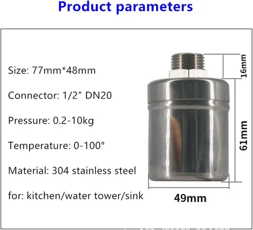 Vista 5 de 1/2" Floating Ball Valve Automatic Water Level Control Stainless Steel Float Tank Tower Shutoff Val
