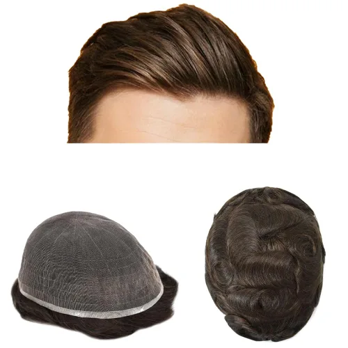 Vista 93 de Peluca de cabello humano con encaje completo, línea capilar real, para hombre, peluca de cabello con nudo blanqueado, pieza de pelo para hombres