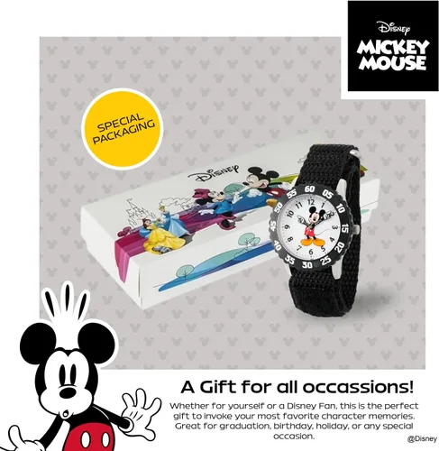 Vista 6 de Disney Mickey Mouse Reloj para niños con bisel de acero inoxidable, profesor de tiempo analógico, correa de nylon