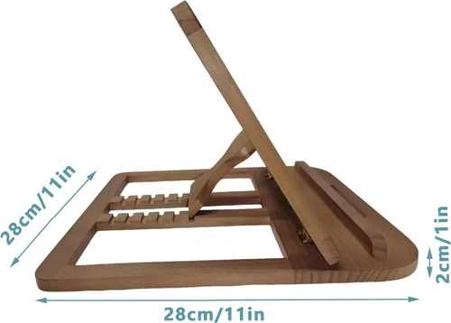 Vista 3 de Soporte de madera para computadora portátil para escritorio y madera, estilo portátil, plegable y ajustable ergonómico, soporte para libros