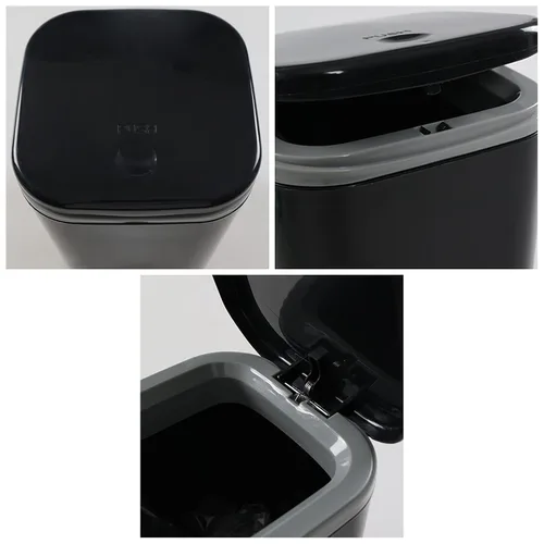 Vista 3 de Cubo de basura pequeño de 0.5 galones para encimera, cesta de basura de escritorio pequeña, color negro Mini basurero de escritorio con botón