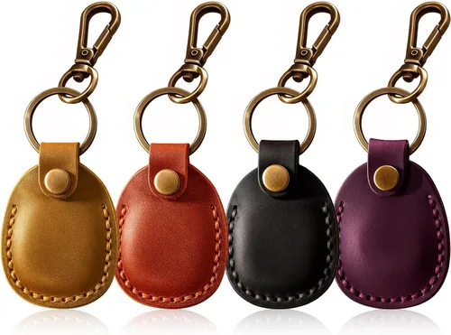Vista 29 de Llavero de Airtag de cuero genuino, llavero portátil de Air tag con anillos para llaves, funda de cobertura oculta completa compatible con Airtag