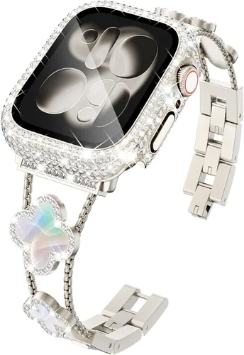 Vista 20 de KADES Bling Four-Leaf Clover Band for Apple Watch Bands Women's Wear Starlight/Iridescent
