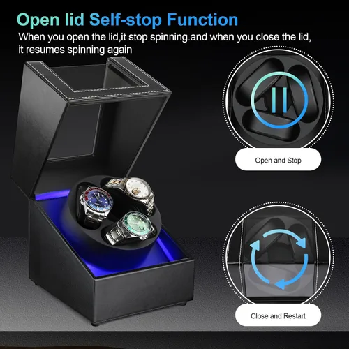 Vista 3 de J&T Technology Enrollador de reloj para relojes automáticos, enrollador automático de reloj con luz LED, caja de reloj giratoria con motor
