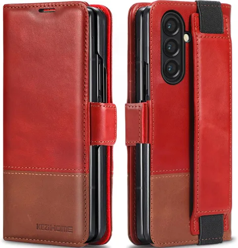 Vista 9 de KEZiHOME Funda tipo cartera de piel auténtica para Samsung Galaxy Z Fold 6 Negro