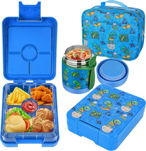 Vista 11 de Lonchera Bento para niños con termo de sopa de 10 onzas, recipientes de almuerzo a prueba de fugas con 4 compartimentos, tarro térmico