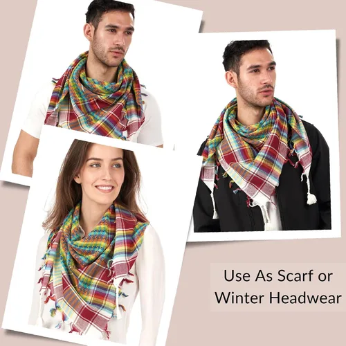 Vista 82 de LOVARZI Shemagh Cottons Arab Keffiyeh - Bufanda militar táctica para cabeza y cuello