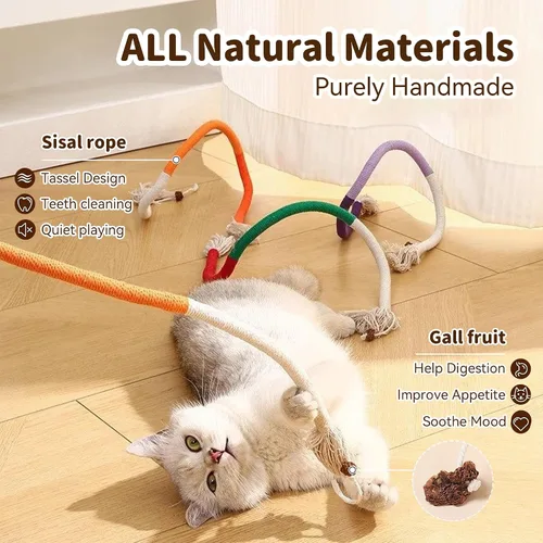 Vista 3 de Juguetes interactivos para gatos de interior, 3 cuerdas para masticar, 1 3 cuerdas para gatos+1 palito de dentición