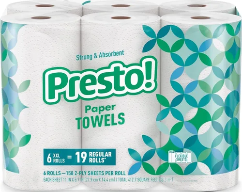 Vista 7 de Presto! Toallas de papel, 128 hojas, 6 rollos Flex-a-Size Rollo familiar 3 paquetes de 2 Blanco