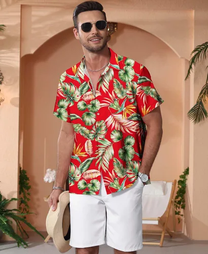 Vista 106 de KYKU - Camisa hawaiana funky para hombre, ropa tropical para vacaciones en Palm Beach