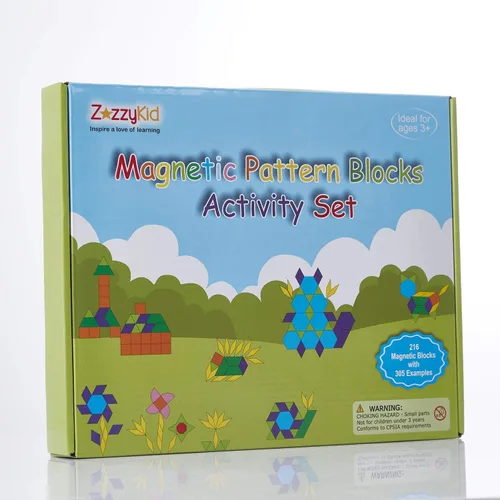 Vista 7 de ZazzyKid Juego de bloques de patrón magnético para niños: 216 piezas rompecabezas de forma geométrica Tangram - STEM