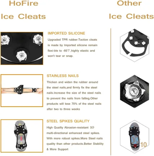Vista 3 de Ice Cleats for Shoes and Boots, Ice Snow Traction Cleats Grippers, Non Slip Shoe Ice Grippers,10 Steel Rubber Spikes Crampons Anti Easy Slip Studs