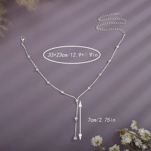 Vista 3 de YERTTER Gargantilla de cadena de diamantes de imitación de plata brillante con borla, collar largo de cristal, collar de lujo con diamantes