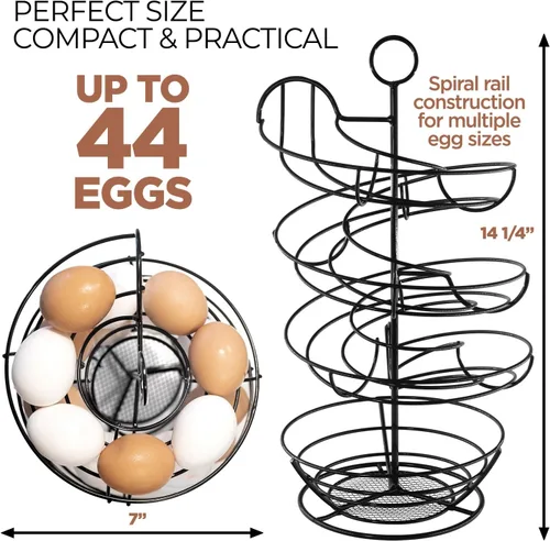 Vista 2 de Soporte para Huevos Frescos de Encimera, Dispensador de Huevos, Soporte para Huevos en Espiral con Cesta de Almacenamiento, Soporte para Huevos