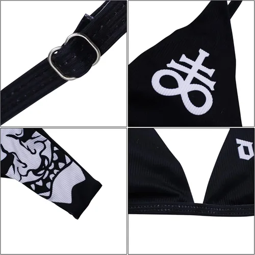 Vista 65 de AIBEARTY Traje de baño de dos piezas con estampado de calaveras para mujer, conjunto de bikini triangular de corte alto para fiesta, festival