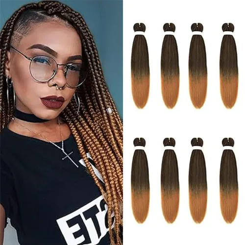Vista 30 de 8 paquetes de extensiones preestiradas - 16 pulgadas de cabello trenzado premium, 55G/paquete, sin picazón, fijación en agua caliente, textura Perm