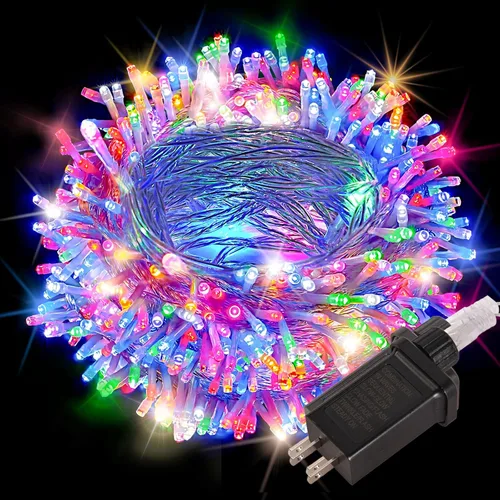 Vista 7 de Etinga Guirnalda de 100 luces LED rojas de 33 pies, luces de hadas enchufables con 8 modos de iluminación, luces decorativas impermeables