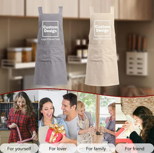 Vista 7 de Delantales personalizados para niños para cocinar, delantales personalizados para hombres, delantal de algodón y lino, regalo para mujeres