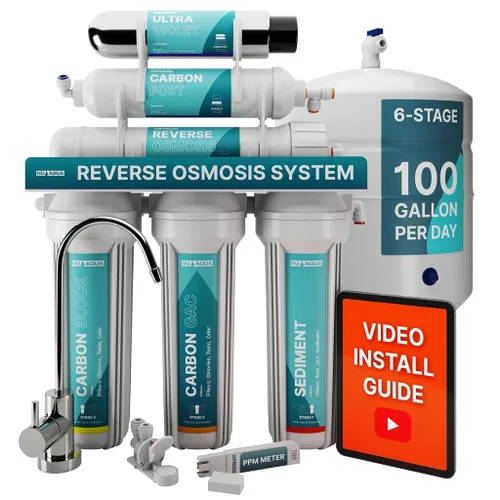 Vista 8 de NU Aqua Sistema de Filtro de Agua de Ósmosis Inversa de 5 Etapas para Debajo del Fregadero - 100 GPD Filtración RO con LLave y Depósito - Medidor