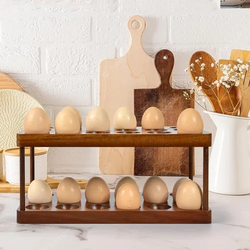 Vista 6 de Sishynio Soporte para huevos de madera de acacia de 2 niveles, estante
