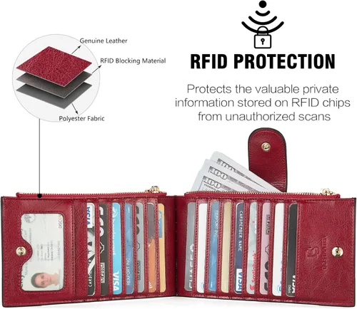 Vista 6 de BOSTANTEN Carteras de cuero para mujer, con bloqueo RFID, delgado, tarjetero con bolsillo con cremallera