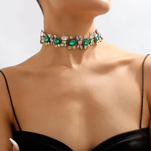Vista 3 de Jumwrit Collar de gargantilla de diamantes de imitación de colores, collar de cadena gruesa brillante para fiesta de graduación, joyería para mujer