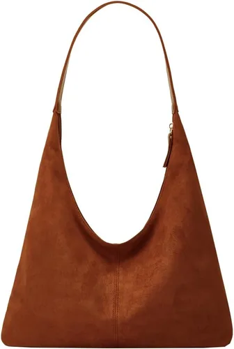 Vista 10 de Bolso de hombro de ante moderno para mujer, bolsa de mano, bandolera, bolso con asa superior, bolso para viajes, universidad, trabajo