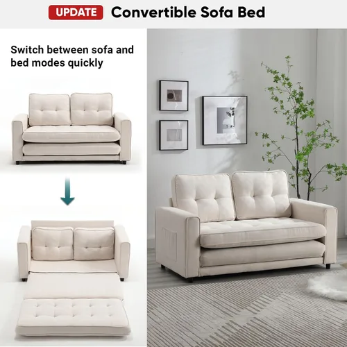 Vista 3 de JOYBASE Sofá cama extraíble, moderno sofá cama convertible tapizado extraíble, sofá cama para sala de estar (beige, tela)