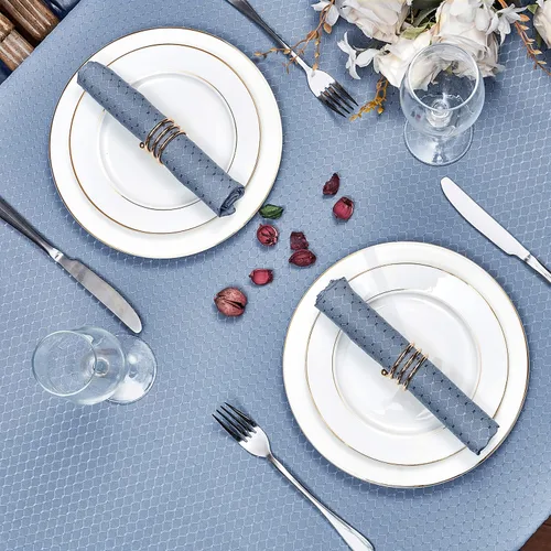 Vista 4 de Light Blue Jacquard 52x70 Inch Rectangle Polyester Tablecloth Azul claro