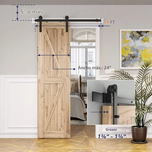 Vista 3 de SMARTSTANDARD Kit de herrajes para puerta corrediza de granero de 4 pies