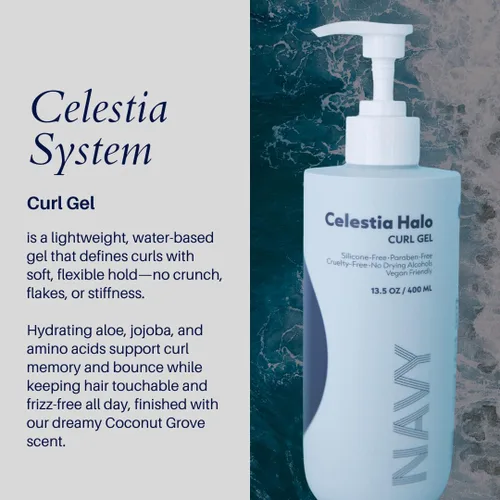 Vista 2 de NAVY HAIR CARE Celestia Halo Curl Gel Fijación flexible, hidratación y definición Gel ligero para todo tipo de rizos Aloe, jojoba