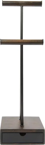 Vista 4 de Umbra Soporte de joyería de pilarorganizador de joyas de nogal y metal negro con cajón, 6 pulgadas de largo x 5 pulgadas de ancho x 21 pulgadas