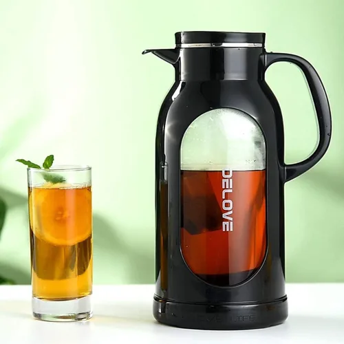 Vista 5 de Delove Jarra de vidrio de 68 oz/2 litros con carcasa a prueba de roturas - Forro de vidrio resistente al calor - Tapa de acero inoxidable - Jarra