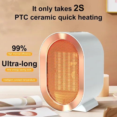Vista 2 de Calentador eléctrico portátil para interiores, calentador de escritorio personal de 1200 W, calefacción silenciosa rápida de cerámica para Blanco