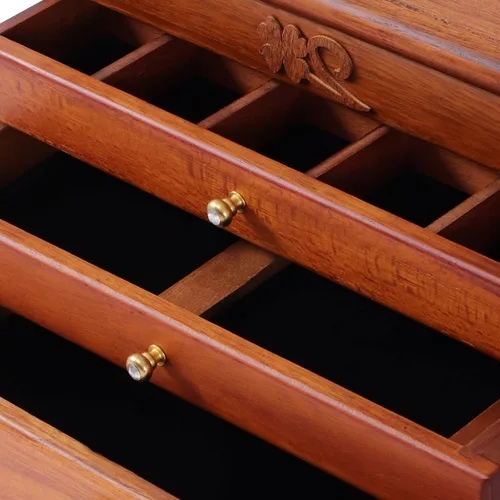Vista 6 de CNCEST Joyero de madera para mujer con espejo estuche organizador de joyas rectangular de 4 capas para almacenamiento de collares anillos aretes