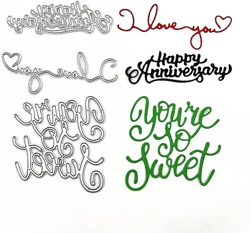 Vista 3 de Metal Love You Happy Anniversary Blessing Words Die Cuts, You are So Sweet Greetings - Plantillas para manualidades, plantillas de molde