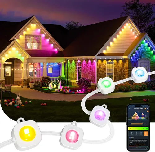 Vista 9 de Linkind Luces de cortina inteligentes: control de aplicación, pantalla GIF con patrón AI, funciona con Alexa Google Home, 400 luces LED que cambian